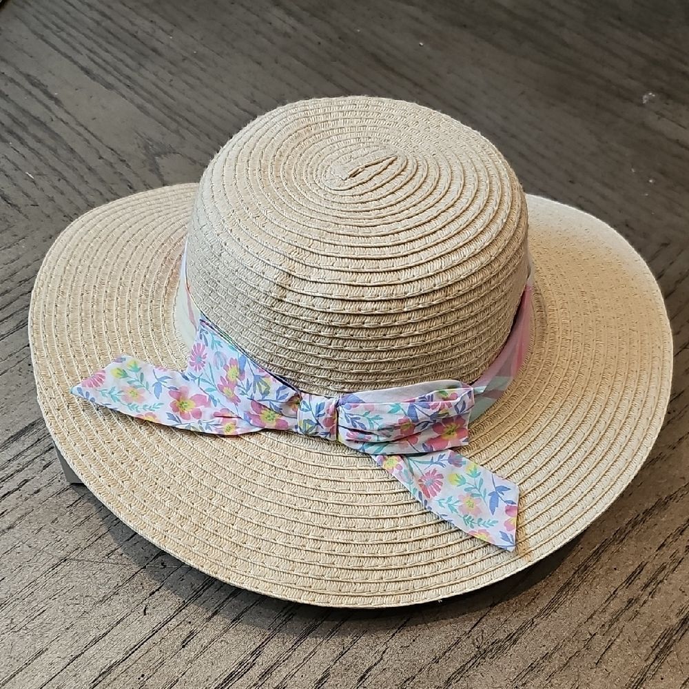 Floral Ribbon Straw Sun Hat One Size